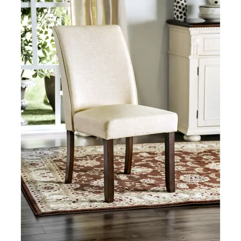 Ivory Linen Upholstered Transitional Dining Side Chairs, Set of 2