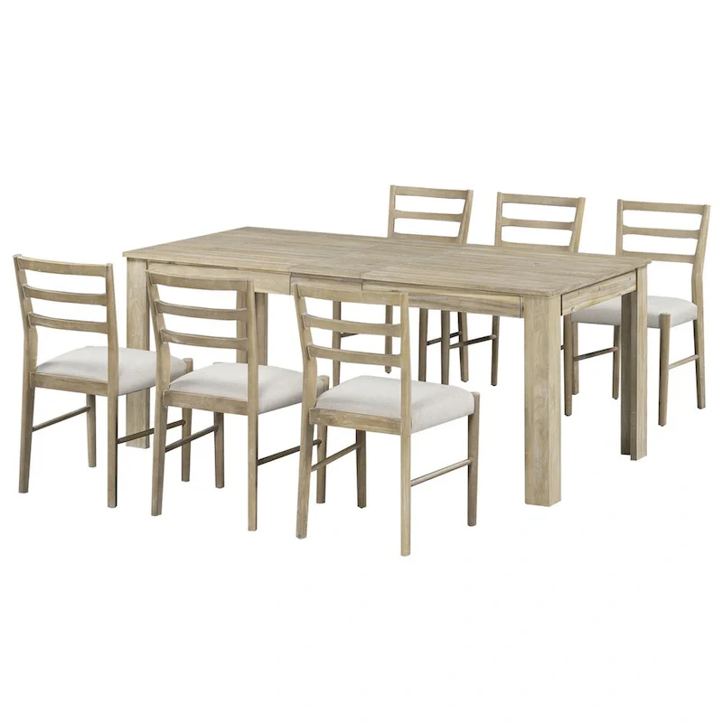 7-Piece Wooden Extendable Dining Table Set with 12Leaf and 2 Drawers, 6 Chairs
