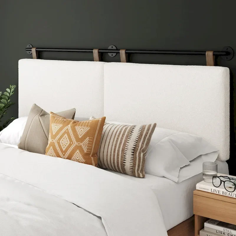 Boucle Fabric Wall-Mounted Upholstered Headboard with Adjustable Metal Rail – Twin, Queen or King