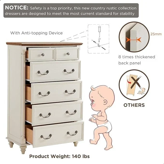 Farmhouse 6 Drawers Dresser Chests, Rustic Wood Chest of Drawers