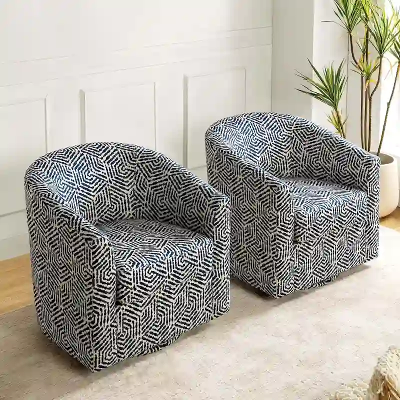 Cuenca Modern Upholstered Barrel Chair with Swivel Base Set of 2