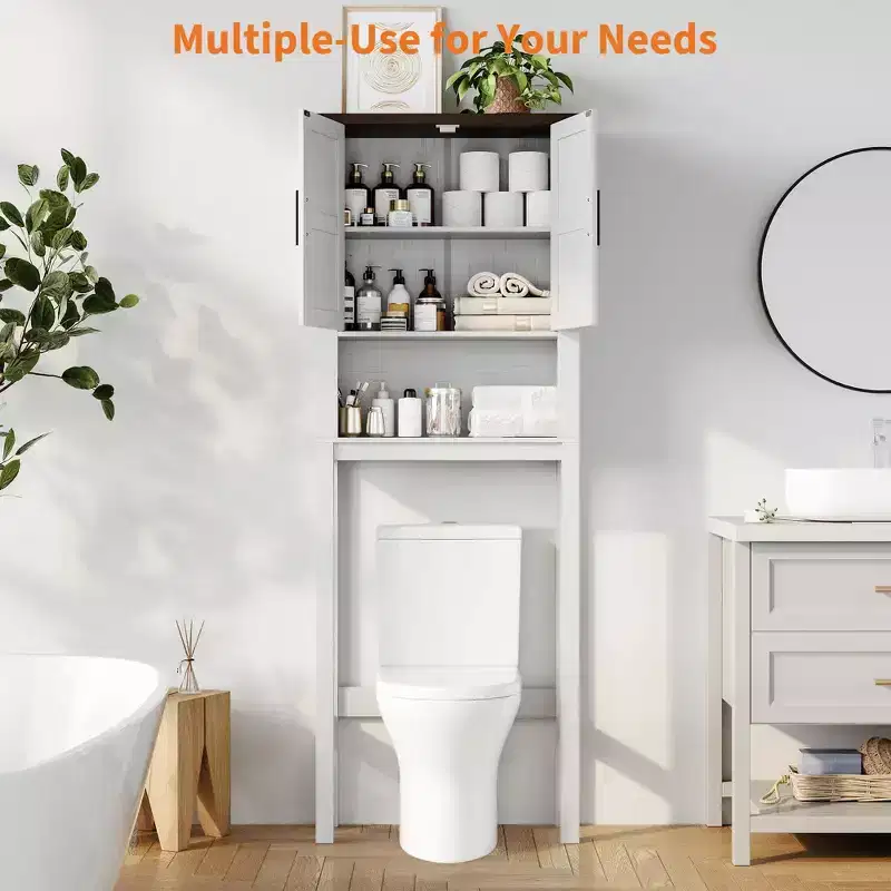 Over the Toilet Cabinet, Bathroom Storage Organizer, Toilet Rack with Open Storage Shelf, FreeStanding Toilet Shelf for Bathroom, Restroom, Laundry