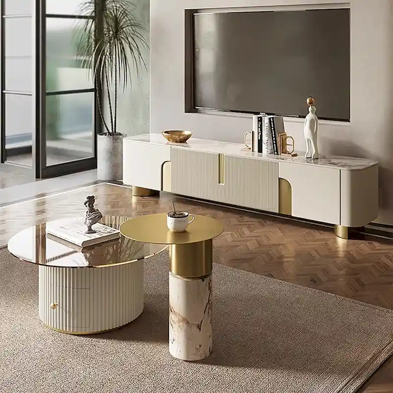 Modern Sintered Stone Top TV Stand with 3 Cabinets