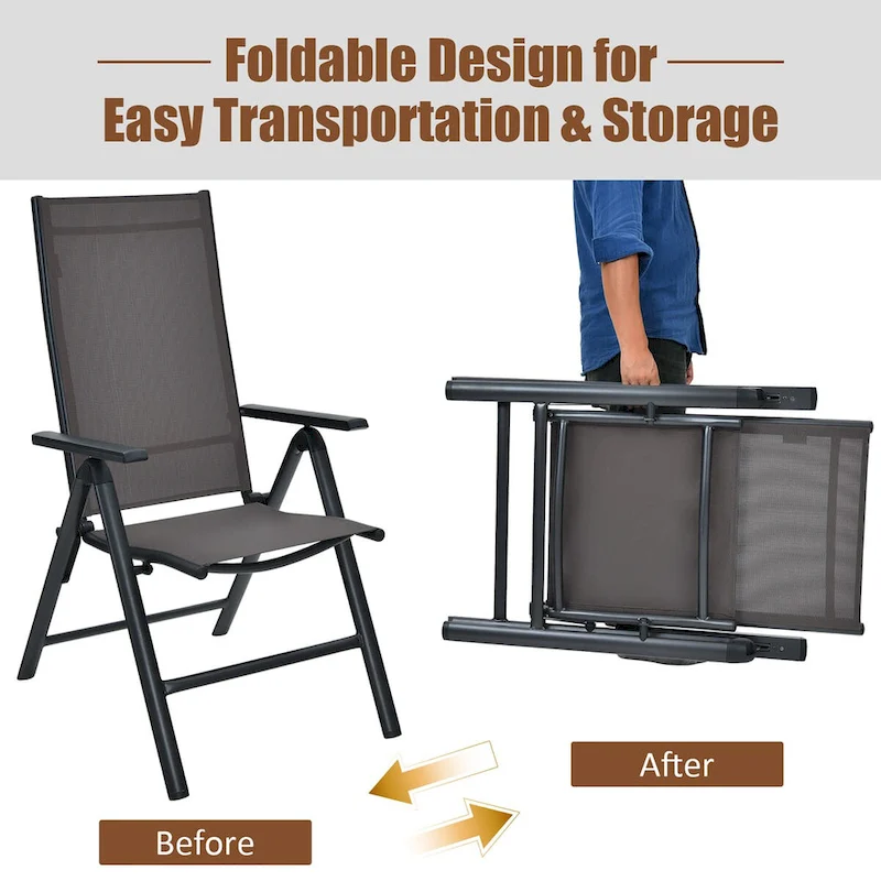 4PCS Patio Folding Dining Chairs Aluminium Adjustable Back - See details