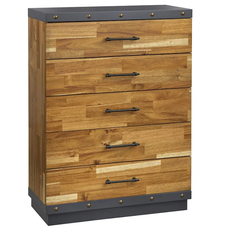 Brown/Charcoal Grey 5-Drawer Chest & 2-Drawer Nightstand Set (2-Person Assembly)