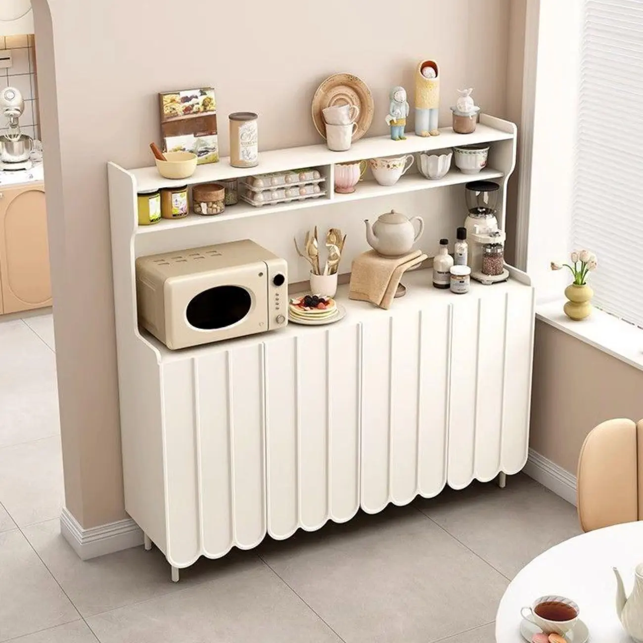 Modish Cream Wood Narrow Sideboard