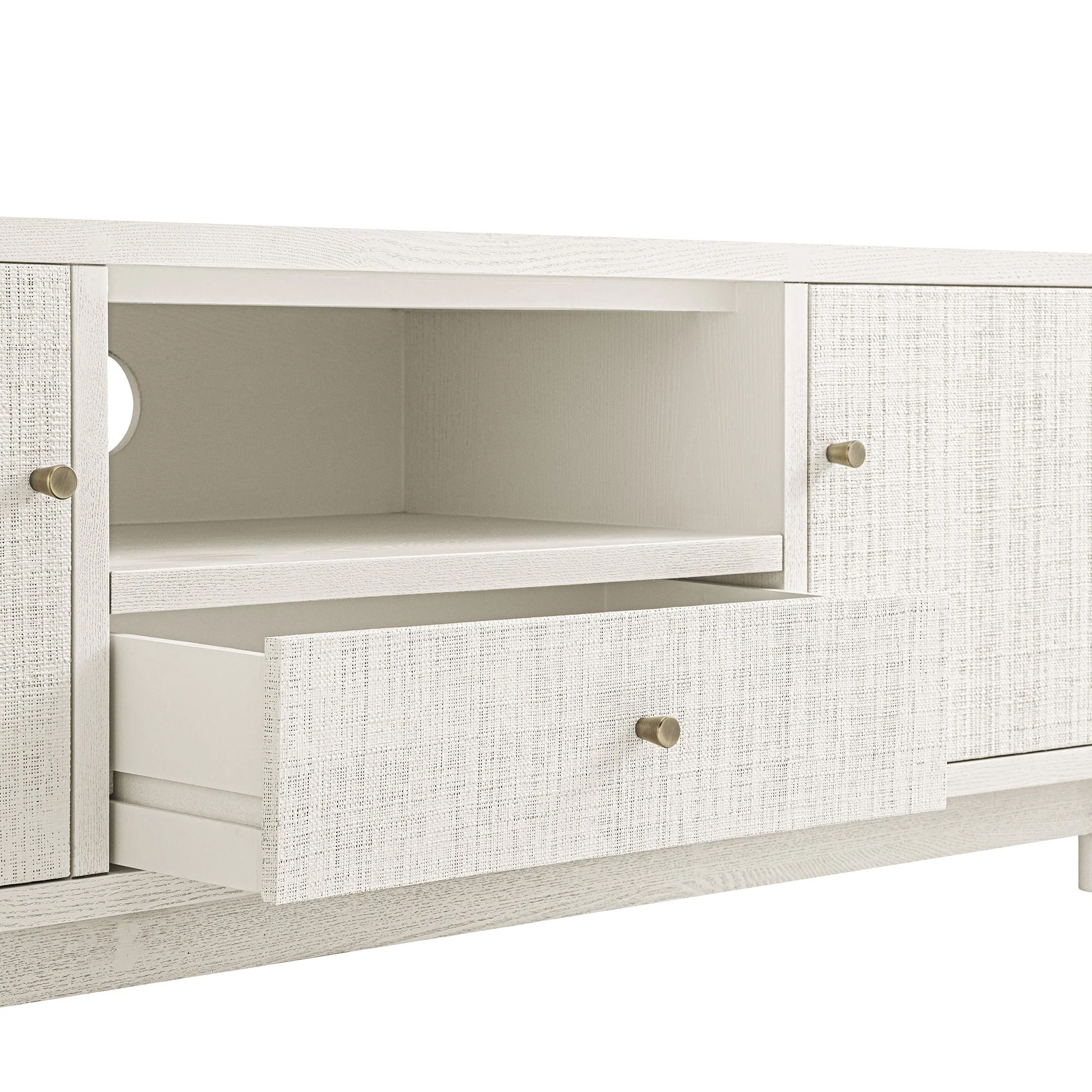 TV Unit, Washed White Ash with Raffia