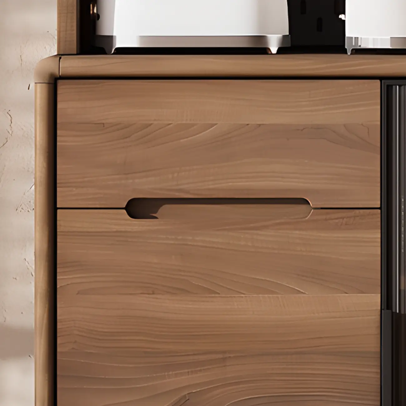 Kitchen Brown Wooden Hutch Top Sideboards with Pegboard Back