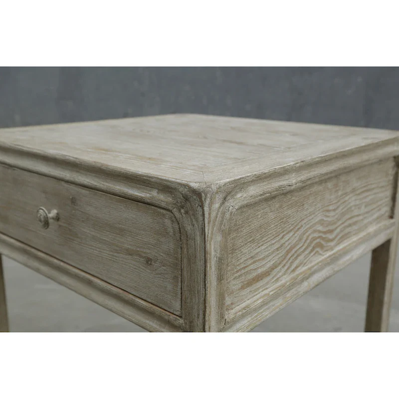 Square Side Table w/Drawer, 27Inch Tall, White Wash