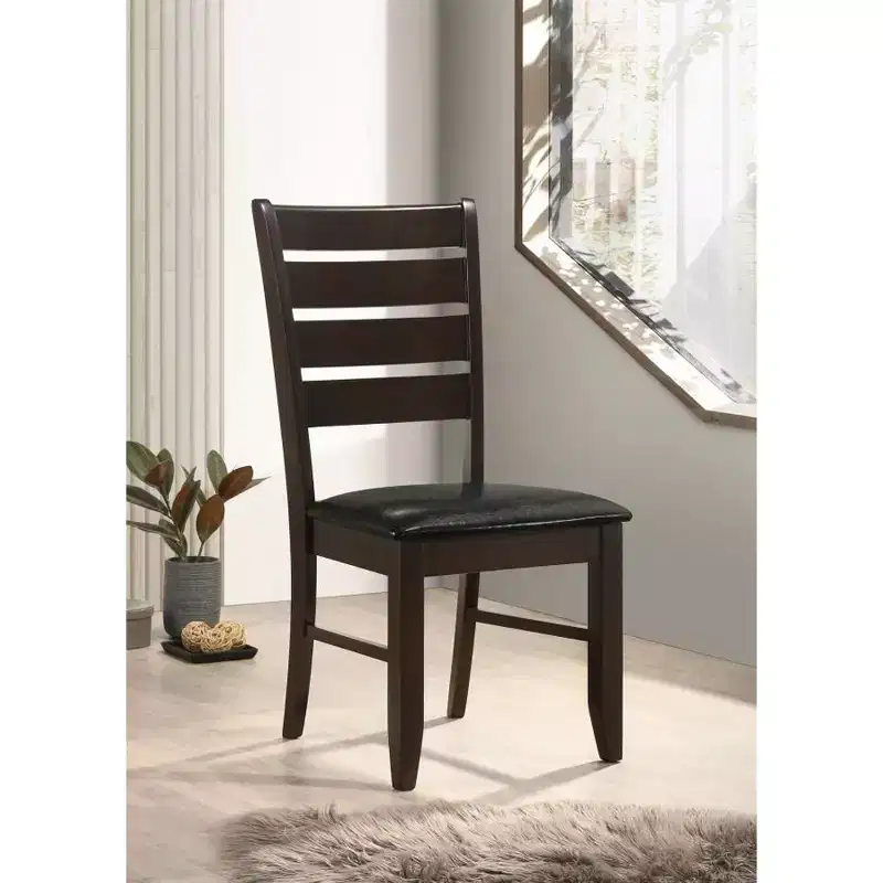 Simple Relax Set of 2 Upholstered Side Chairs with Ladder Back in Cappuccino and Black