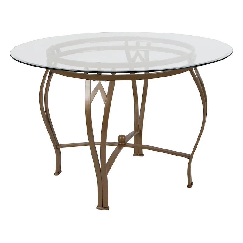 Syracuse 45 Round Glass Dining Table with Bowed Out Metal Frame