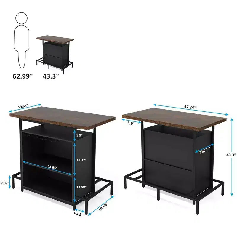 LITTLE TREE 3 Tier Home Wine Bar Cabinet Brown/Black