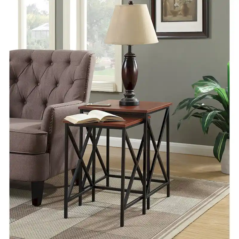 Black Metal X-Frame Nesting End Table - 18.25