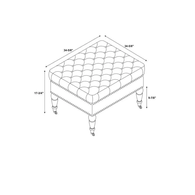 Tan Velvet Square Tufted Ottoman with Dark Walnut Legs – Single