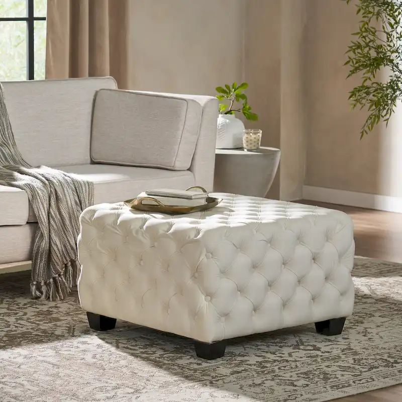 Jaymee Modern Glam Button Tufted Velvet Ottoman by Christopher Knight Home