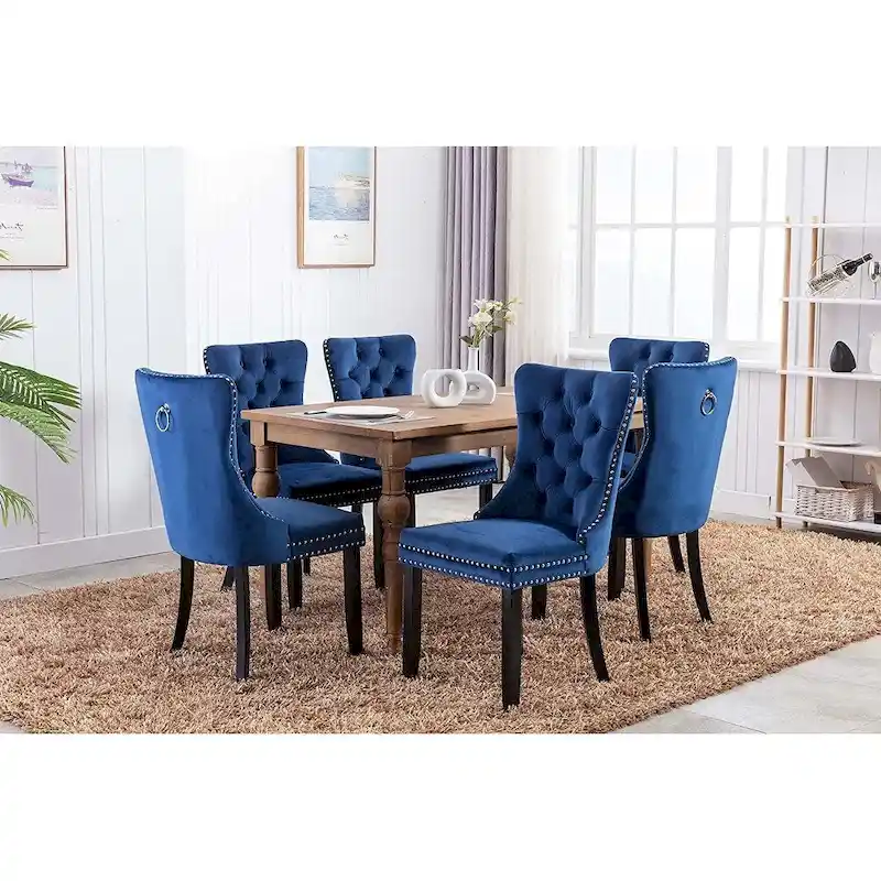 Dining Chairs Set of 2, Upholstered Accent Chair Button Tufted Armless Chair with Back Ring Pull and Nailhead Trim