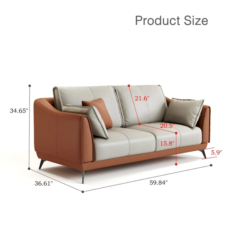 Modern Faux Leather 3-Seater Sofa with Black Legs - two seat