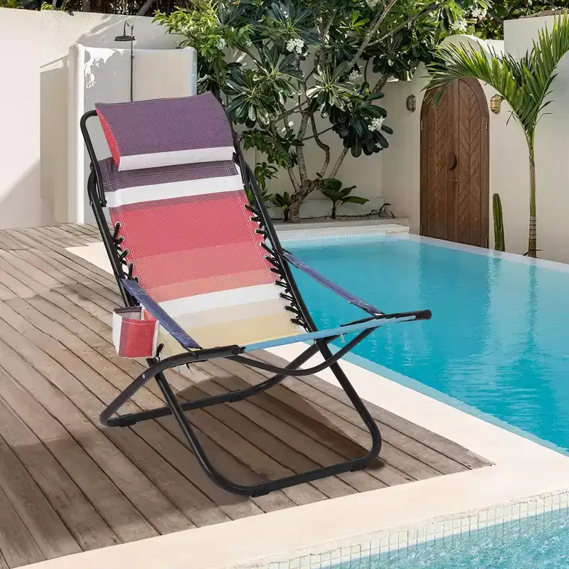 Camping Chair, Portable Beach Chair, Flip Headrest Chair, Adjustable Headrest Chair, for Beach, Courtyard, Picnic