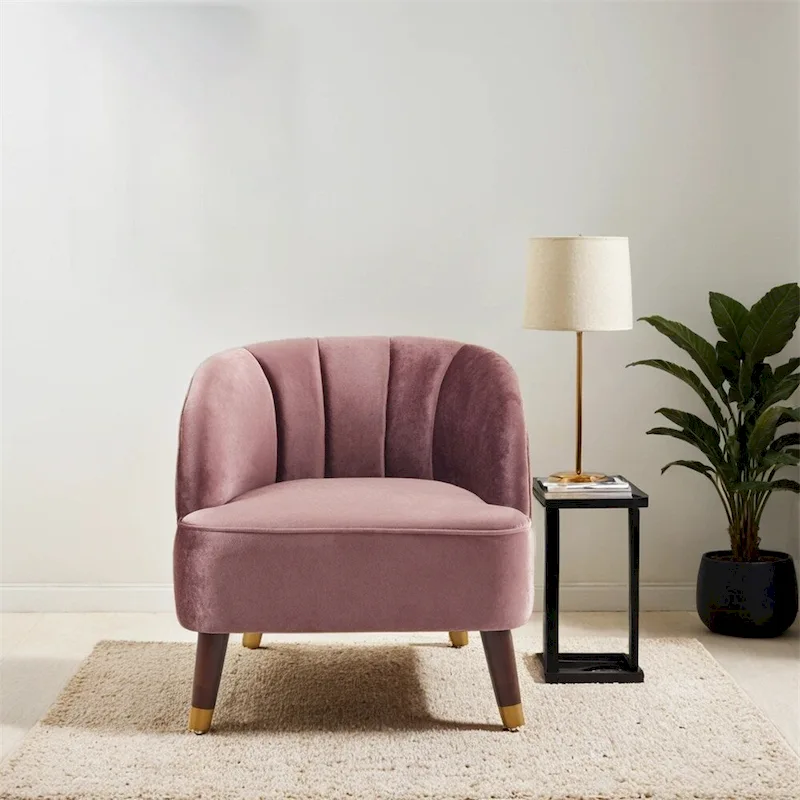 Orange/Blush/Emerald/White Velvet Barrel Accent Chair with Wood Legs, Single Seat