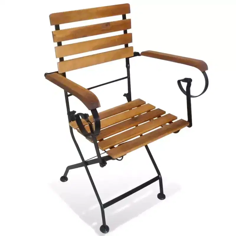 vidaXL Industrial-Style Folding Patio Chairs, Set of 2, Made of Solid Acacia Wood and Powder-Coated Steel, Suitable for Garden, Balcony, and Patio