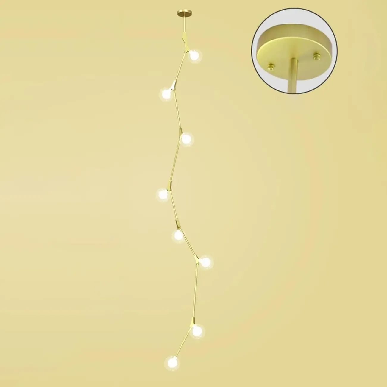 Modern Gold Branch Globe Glass Downrod Stairwell Chandelier