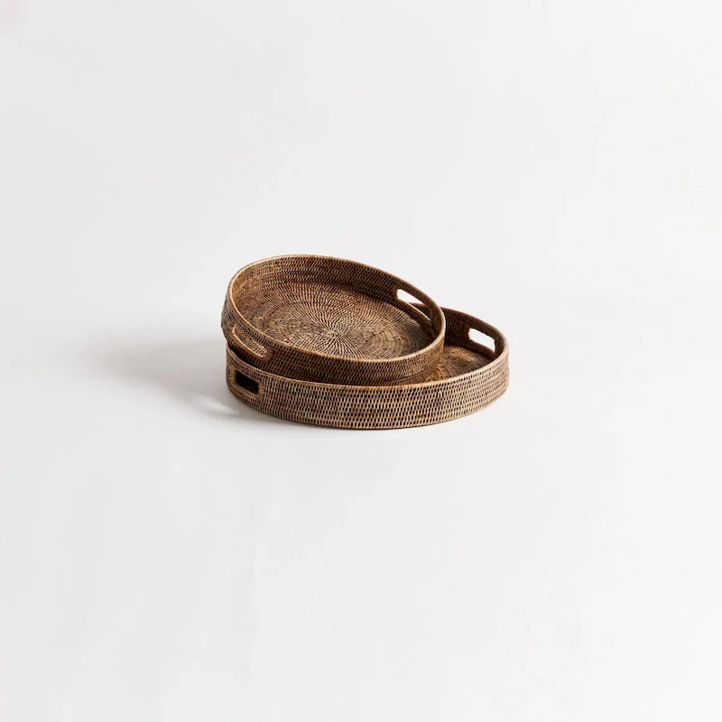 Burma Rattan Round Ottoman Trays