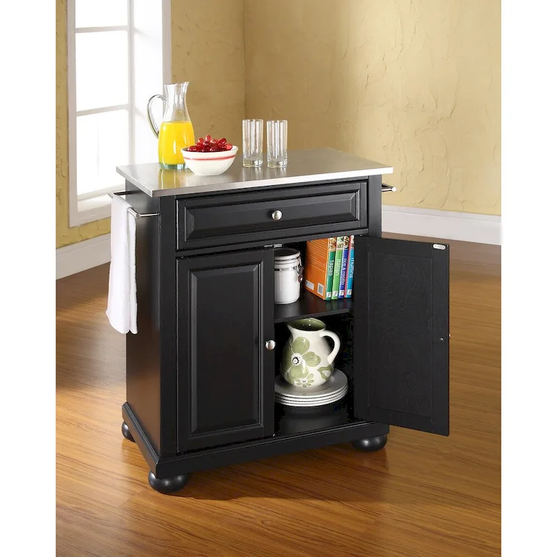 Crosley Alexandria Black Stainless Steel Top Portable Kitchen Island - 18d x 31w x 35.5h