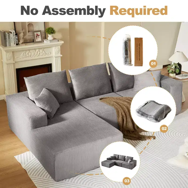 Whisen Modular Sectional Sofa with Chaise, L Shaped Cloud Couch, No Assembly Required