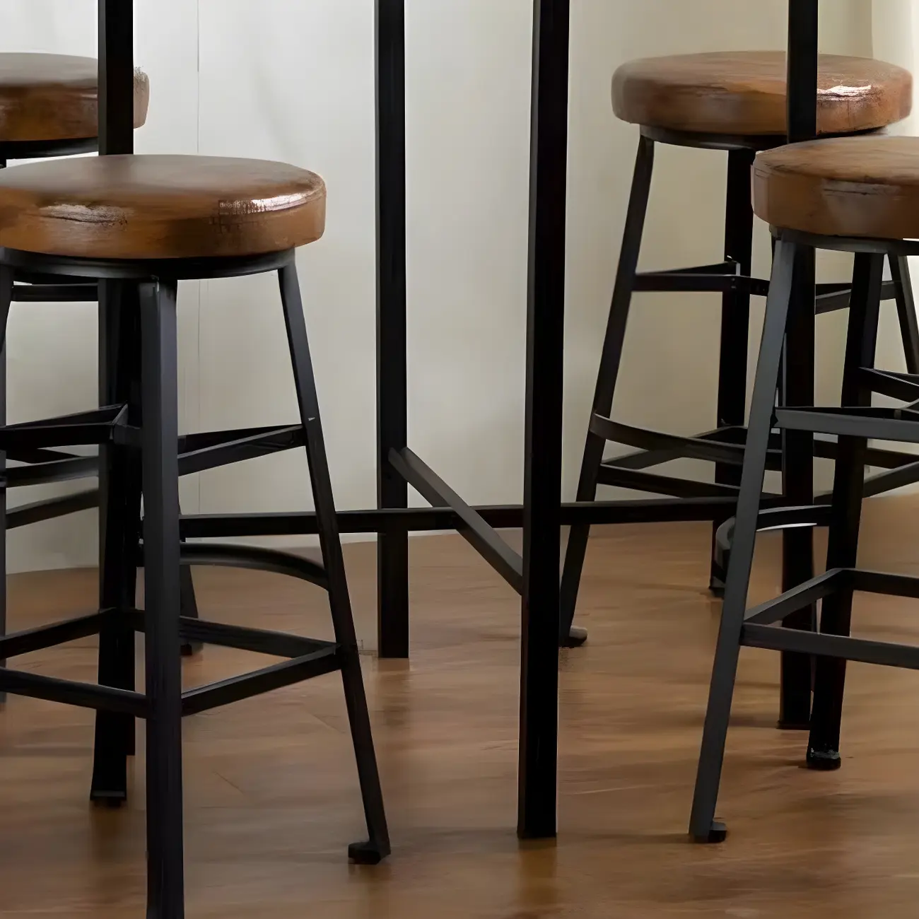 Industrial Square Bar Tables Brown Pine Wood Metal Trestle