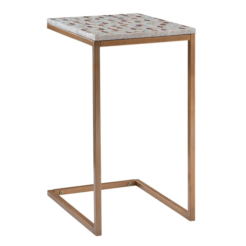 Capiz Shell Accent Table - Gold/Natural, C-Shaped Design, Single User