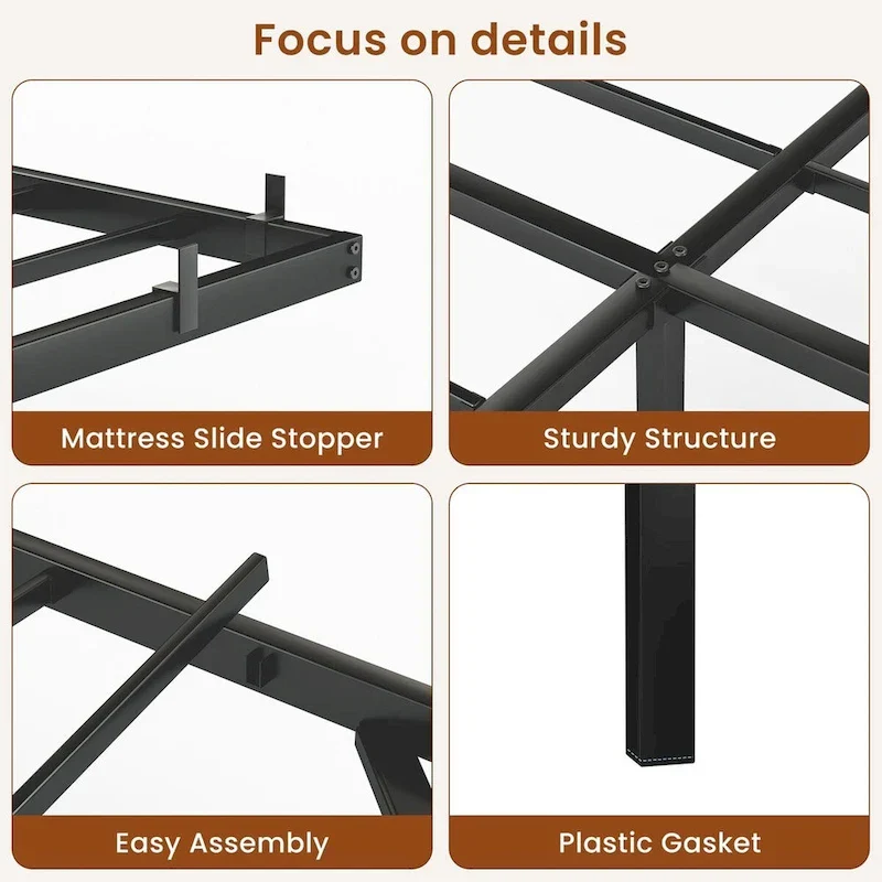 Modern Floating Bed with LED Lights, Charging Station & Metal Frame