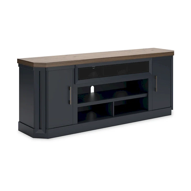 Blue & Brown 2-Person TV Stand with Storage Cabinets, 83