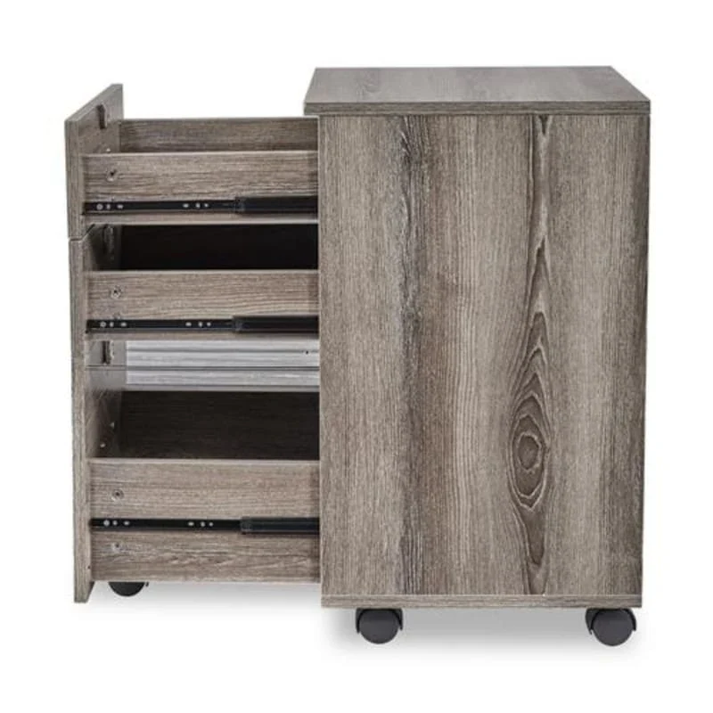 3-Drawer Rolling Wood File Cabinet with Lock