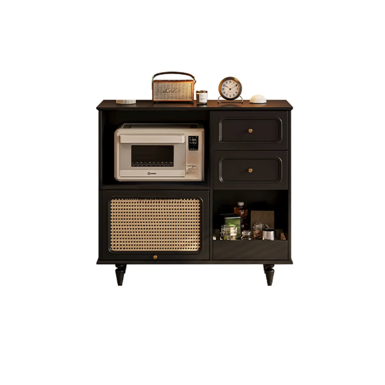 Black Rattan Kitchen Storage Sideboard with Drawers