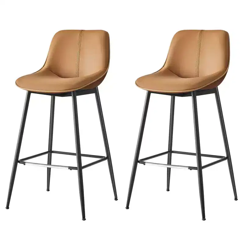 Bar Stools Set of 2, Bar Height Bar Stools with Back, Ergonomic Backrest, Synthetic Leather, Metal Legs