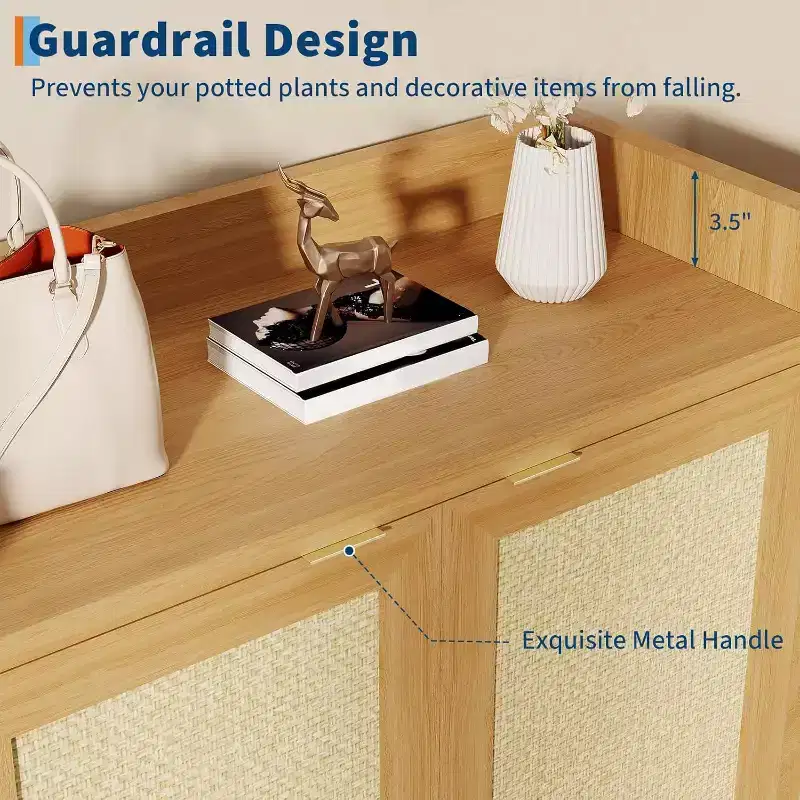 GustoWave Rattan Shoe Storage Cabinet with Adjustable Shelves for Entryway Hallway