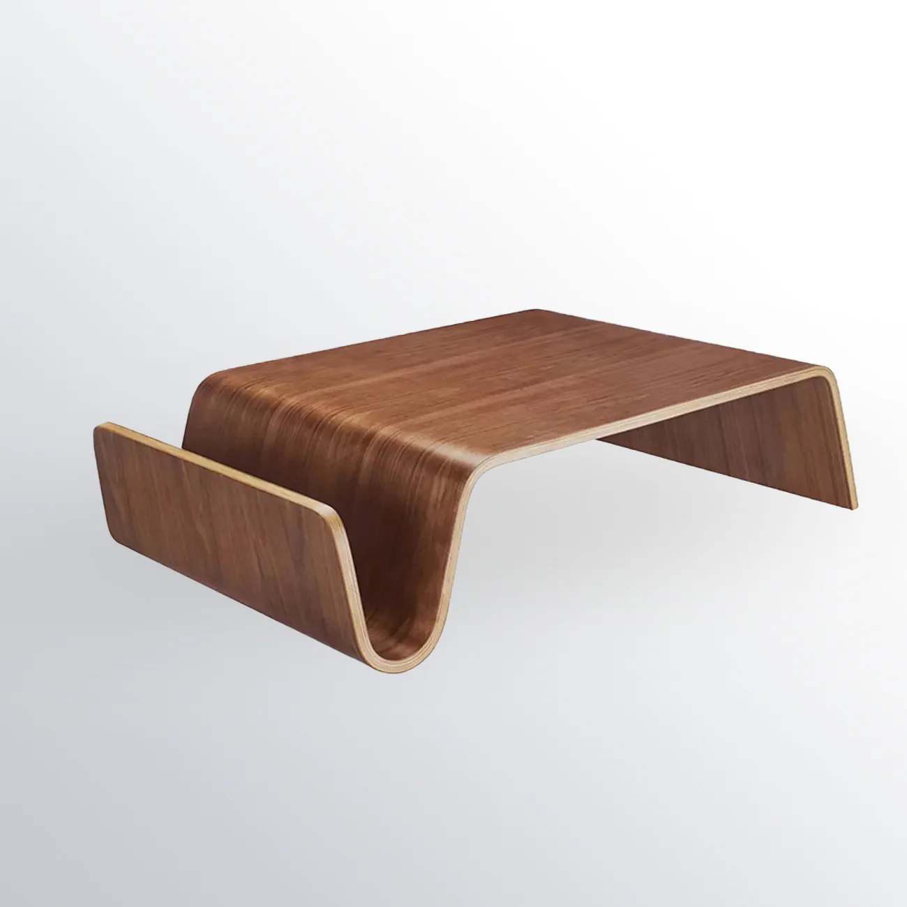 Modern Wooden Brown Curved Coffee Table with Double Pedestal