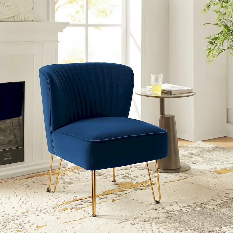 Modern Velvet Tufted Side Chair with Golden Legs