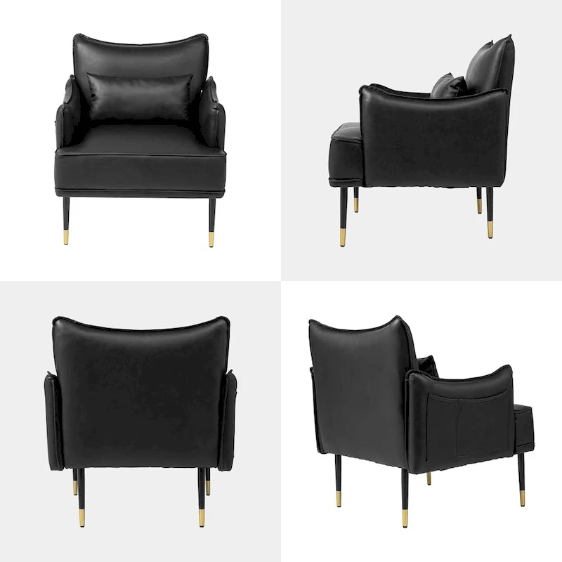 Glitzhome Set of 2 29.5 W Mid-Century Modern Leatherette Armchairs With Side Pocket - 29.5  W x 32  H x 28.75  D