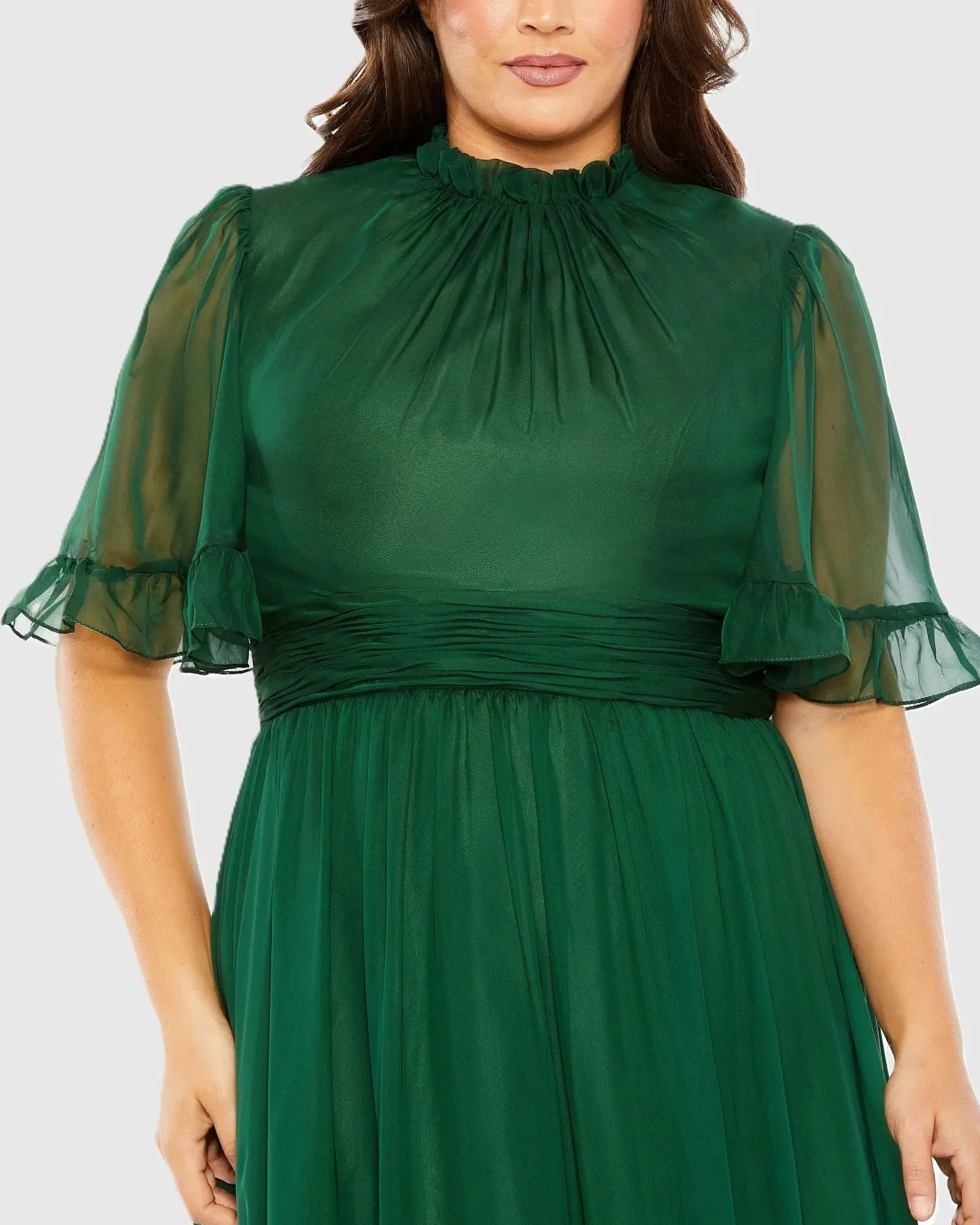 Green Ruffle Tiered High Low Flutter Sleeve Gown (Plus)