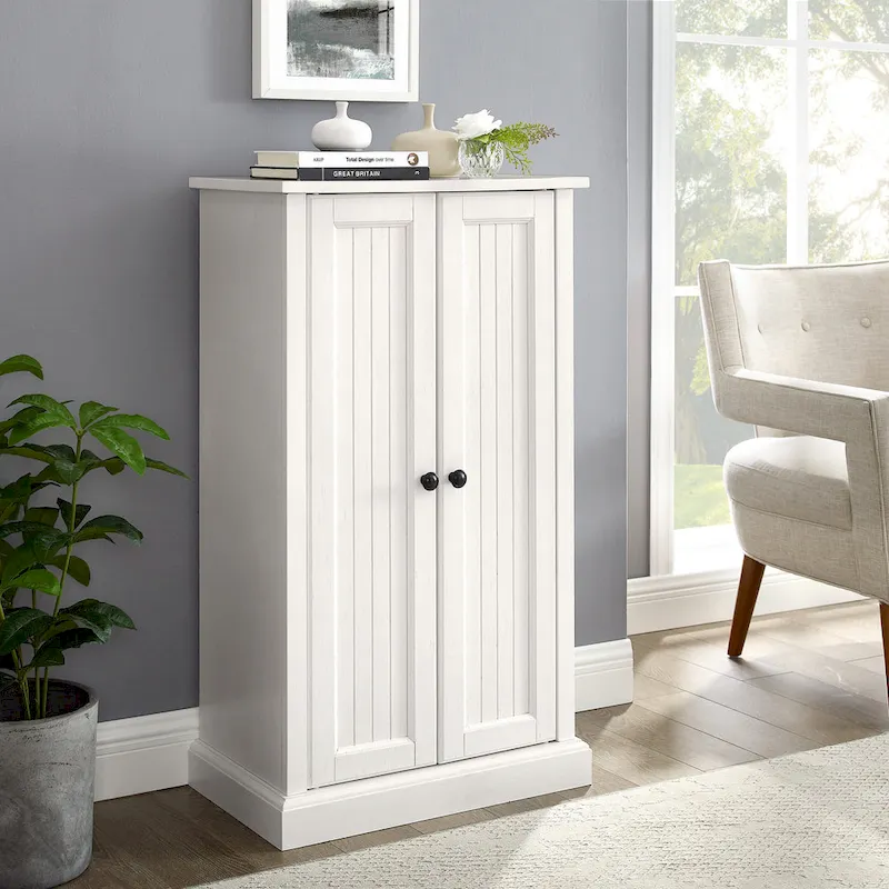 Antique White Coastal Double-Door Accent Cabinet