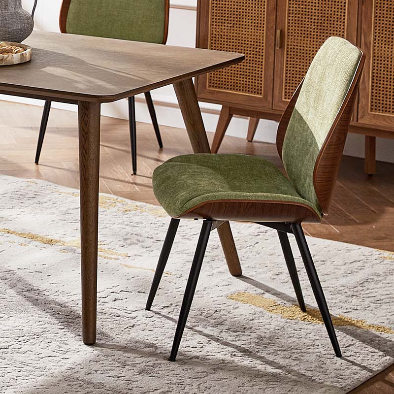 Upholstered Dining Chair with Solid Wood Back, Foam Seat & Adjustable Metal Legs | Moss / Ivory / Light Grey | Single Seat