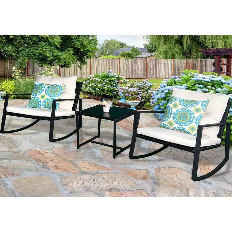 Kozyard 3 Piece Outdoor Rocking Chairs Patio Bistro Set with Table and Cushions for Garden Porch Backyard Bistro