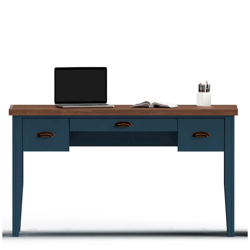 Nantucket 53 inch Writing Desk, No Assembly Required, Blue Denim and Whiskey Finish