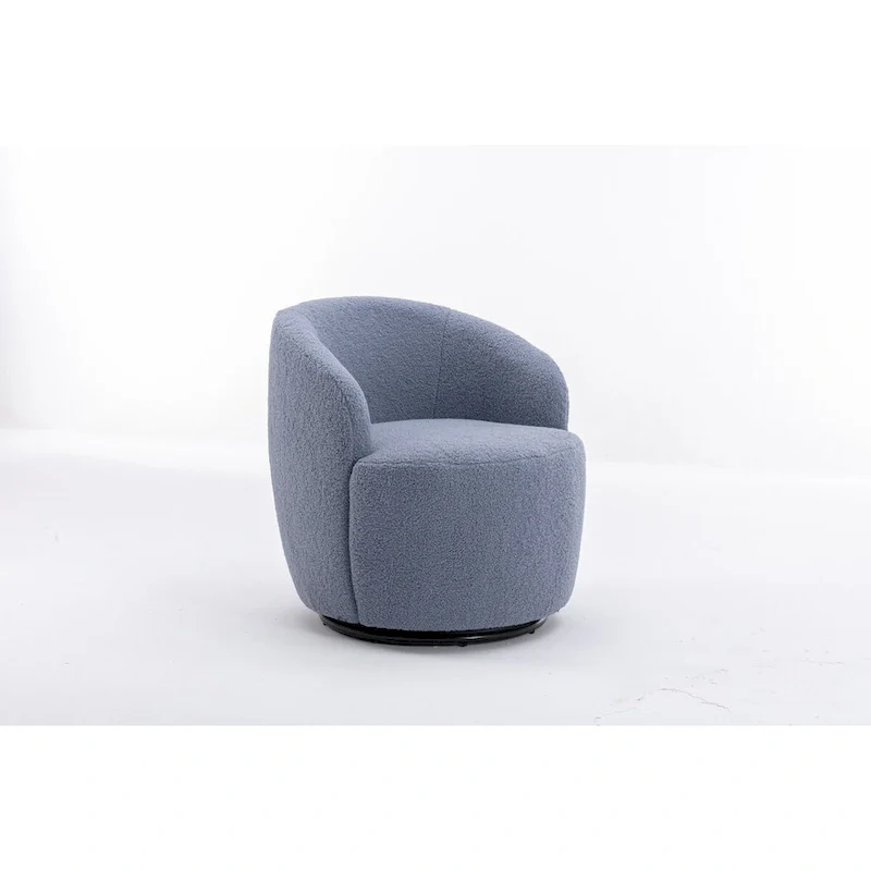 Blue Teddy Fabric Swivel Barrel Chair