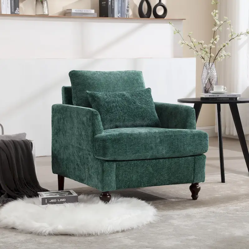 Emerald Modern 29.53  Chenille Upholstered Arm Chair with Solid Wood Frame and Pillows