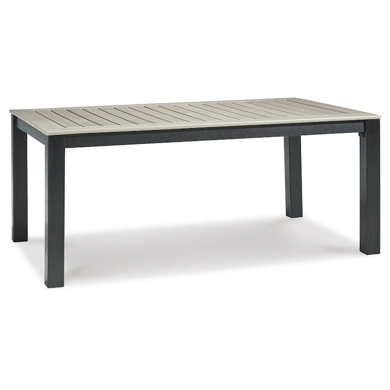 Signature Design by Ashley Mount Valley Black/Beige Outdoor Dining Table with Umbrella Option - 72W x 42D x 29H