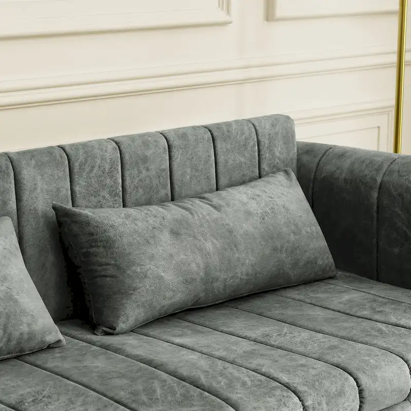 Modern 68 Foam 3 in 1 Pull-Out 3-seaters Bed Sleeper Sofa with Copper Nails and Two Drawers