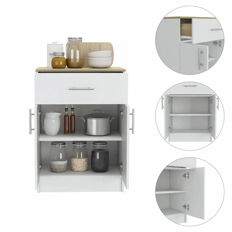 White & Light Oak Pantry Cabinet – Freestanding, 1-Unit
