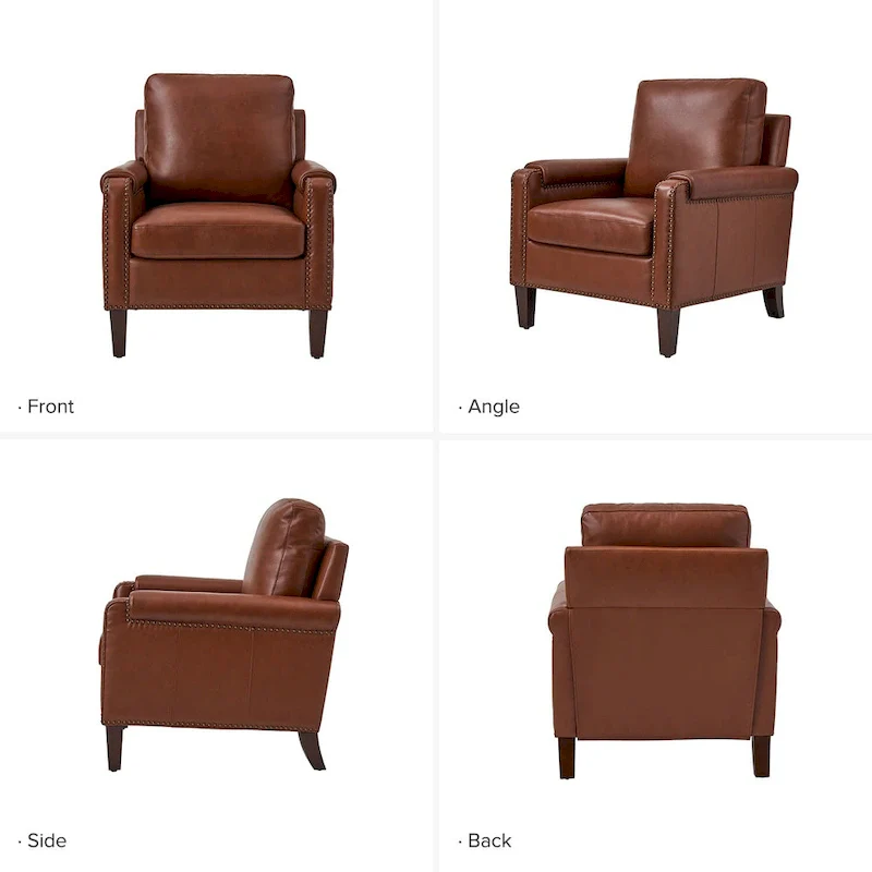 Kunz Transitional Genuine Leather Armchair with Removable Cushion and Nailhead Trims